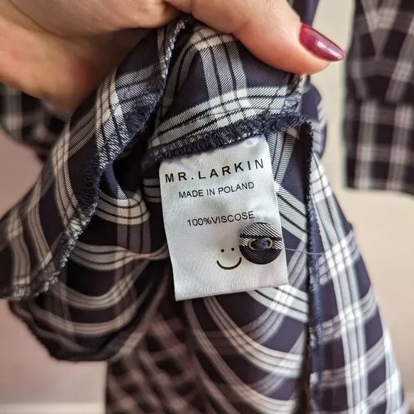 Mr. Larkin navy blue white plaid checkered puff sleeve button down maxi dress - Picture 5 of 7